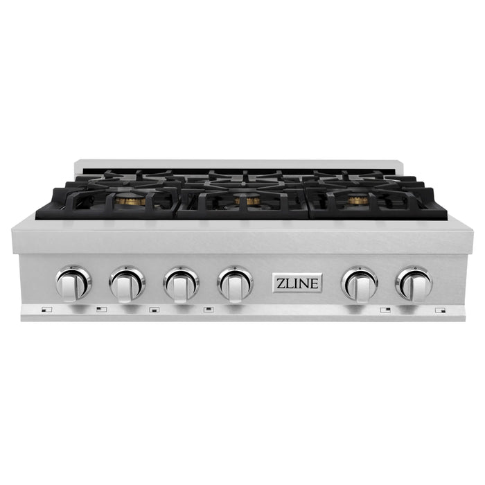 ZLINE 36" Rangetop in DuraSnow® Stainless Steel with 6 Gas Brass Burners, RTS-BR-36 ZLINE