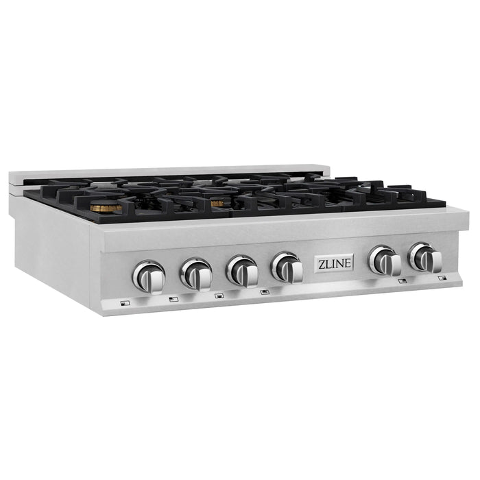 ZLINE 36" Rangetop in DuraSnow® Stainless Steel with 6 Gas Brass Burners, RTS-BR-36 ZLINE