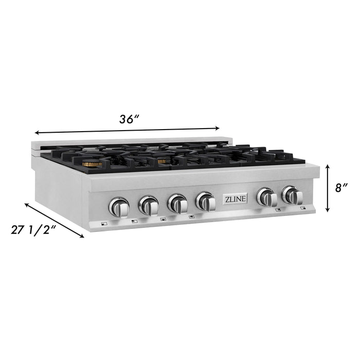 ZLINE 36" Rangetop in DuraSnow® Stainless Steel with 6 Gas Brass Burners, RTS-BR-36 ZLINE