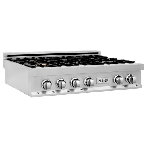 ZLINE 36" Rangetop in Stainless Steel with 6 Gas Brass Burners and Griddle, RT-BR-GR-36 ZLINE Dreamwood Living