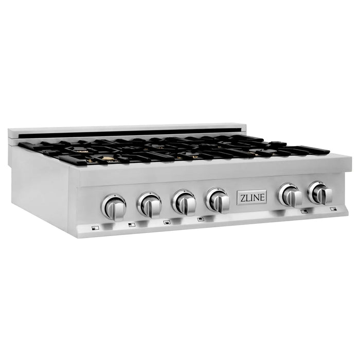 ZLINE 36" Rangetop in Stainless Steel with 6 Gas Brass Burners and Griddle, RT-BR-GR-36 ZLINE Dreamwood Living