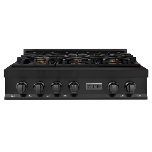 ZLINE 36" Rangetop with 6 Gas Brass Burners in Black Stainless Steel, RTB-BR-36 ZLINE