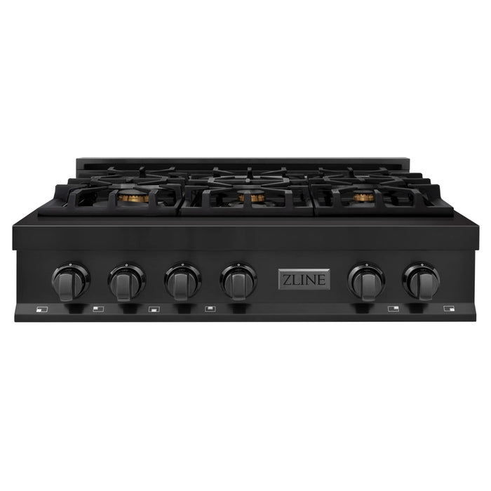 ZLINE 36" Rangetop with 6 Gas Brass Burners in Black Stainless Steel, RTB-BR-36 ZLINE