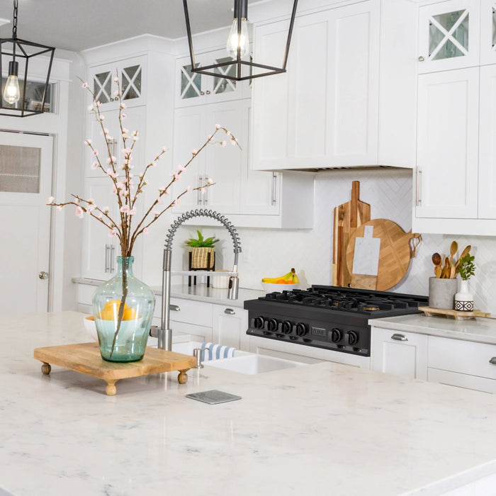 ZLINE 36" Rangetop with 6 Gas Brass Burners in Black Stainless Steel, RTB-BR-36 ZLINE