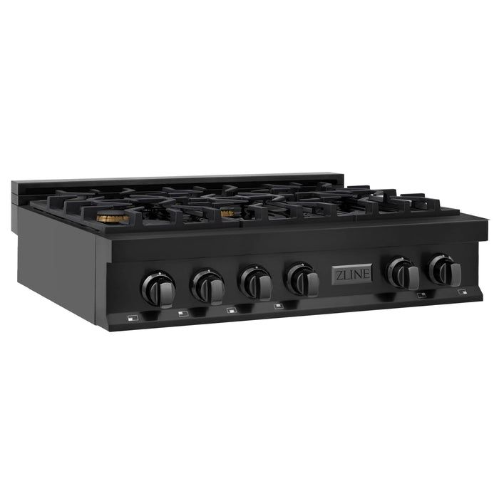 ZLINE 36" Rangetop with 6 Gas Brass Burners in Black Stainless Steel, RTB-BR-36 ZLINE