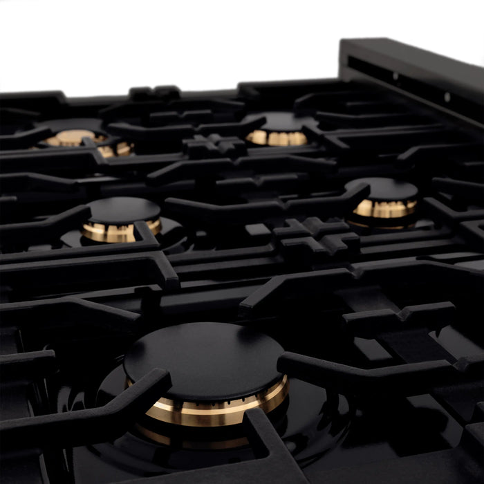 ZLINE 36" Rangetop with 6 Gas Brass Burners in Black Stainless Steel, RTB-BR-36 ZLINE
