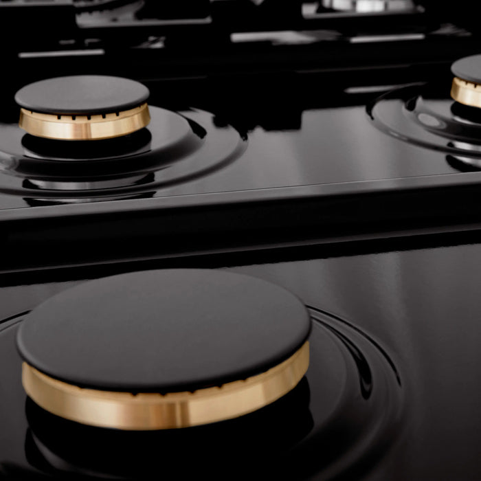 ZLINE 36" Rangetop with 6 Gas Brass Burners in Black Stainless Steel, RTB-BR-36 ZLINE