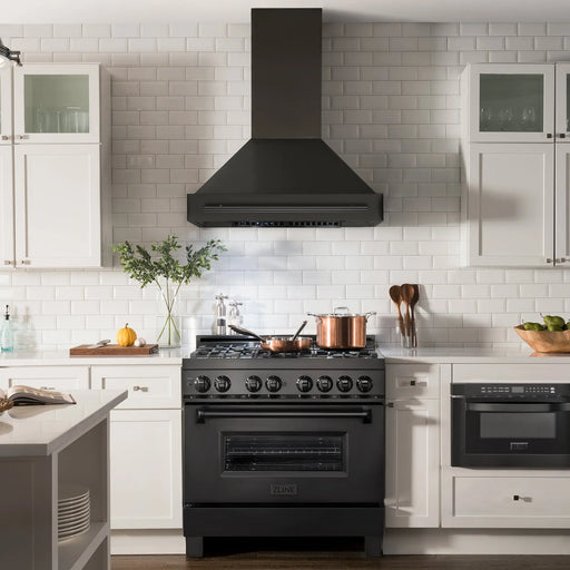 ZLINE 36" Wall Mount Range Hood in Black Stainless Steel with Black Handle, BS655-36-BS ZLINE Dreamwood Living