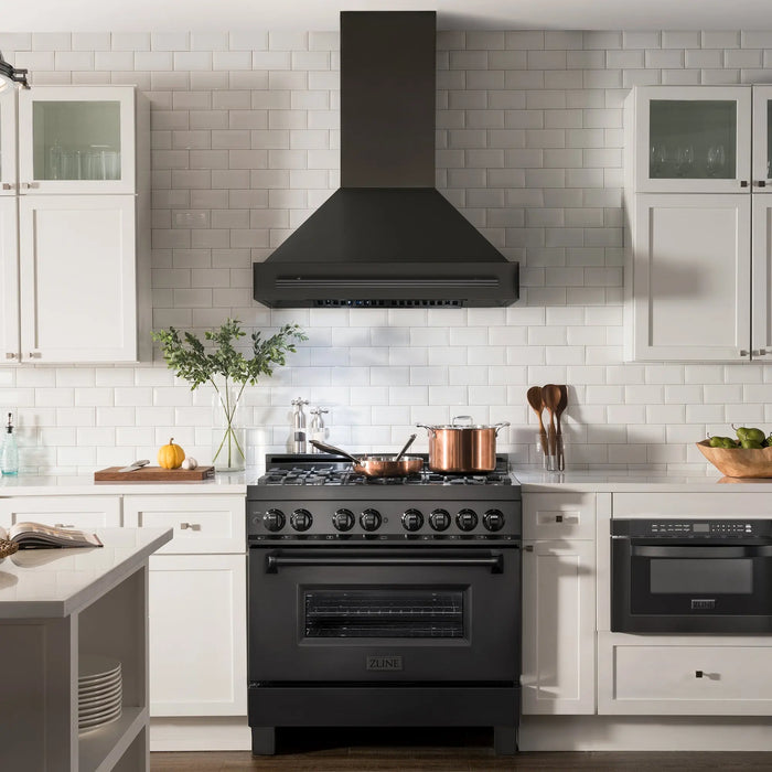 ZLINE 36" Wall Mount Range Hood in Black Stainless Steel with Black Handle, BS655-36-BS ZLINE Dreamwood Living