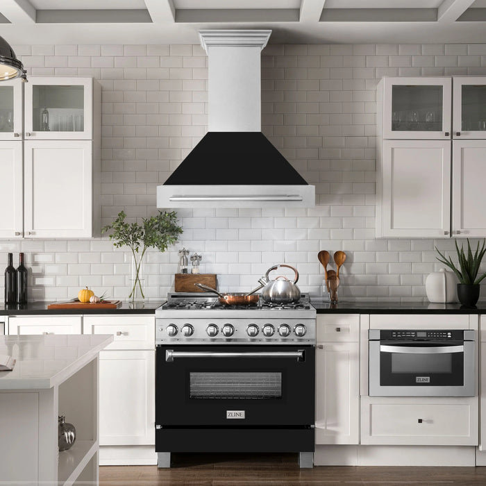 ZLINE 36" Wall Mount Range Hood in DuraSnow® Stainless Steel with Black Matte Shell, 8654SNX-BLM-36 ZLINE Dreamwood Living