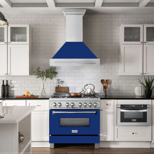 ZLINE 36" Wall Mount Range Hood in DuraSnow® Stainless Steel with Blue Gloss Shell, 8654SNX-BG-36 ZLINE Dreamwood Living