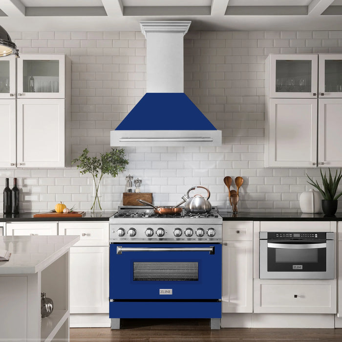 ZLINE 36" Wall Mount Range Hood in DuraSnow® Stainless Steel with Blue Gloss Shell, 8654SNX-BG-36 ZLINE Dreamwood Living