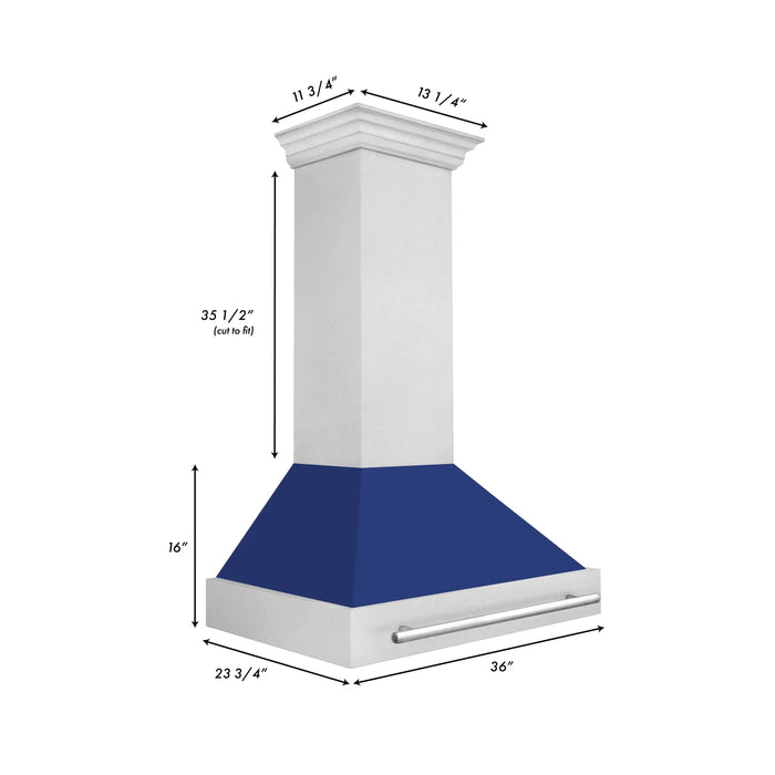ZLINE 36" Wall Mount Range Hood in DuraSnow® Stainless Steel with Blue Gloss Shell, 8654SNX-BG-36 ZLINE Dreamwood Living