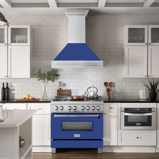 ZLINE 36" Wall Mount Range Hood in DuraSnow® Stainless Steel with Blue Matte Shell, 8654SNX-BM-36 ZLINE Dreamwood Living