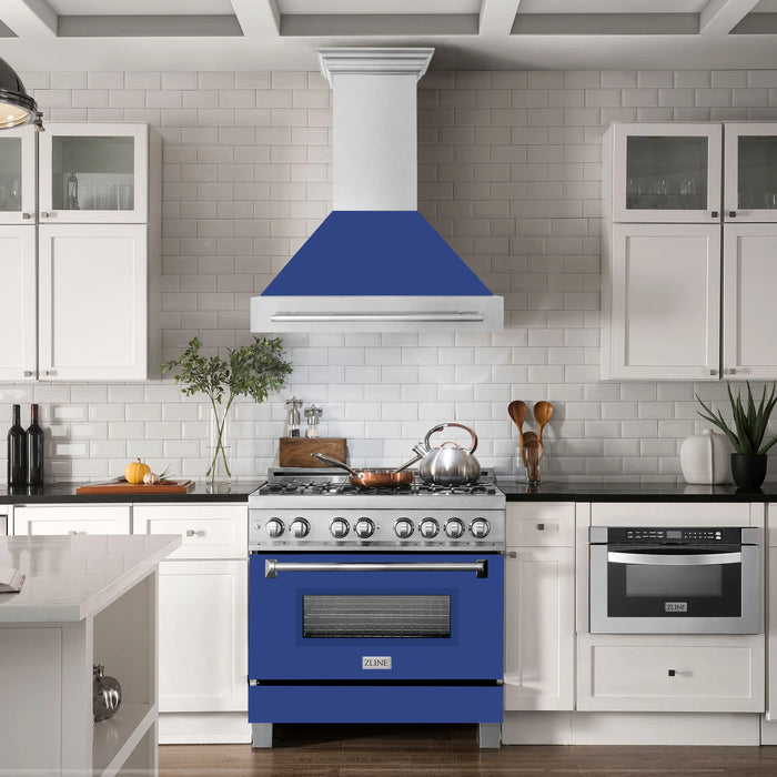 ZLINE 36" Wall Mount Range Hood in DuraSnow® Stainless Steel with Blue Matte Shell, 8654SNX-BM-36 ZLINE Dreamwood Living