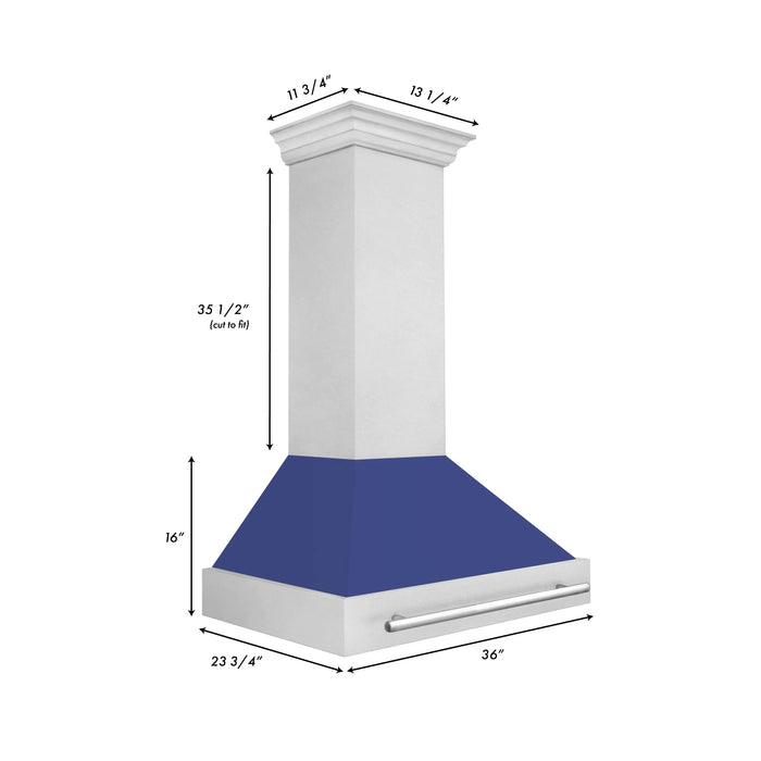 ZLINE 36" Wall Mount Range Hood in DuraSnow® Stainless Steel with Blue Matte Shell, 8654SNX-BM-36 ZLINE Dreamwood Living