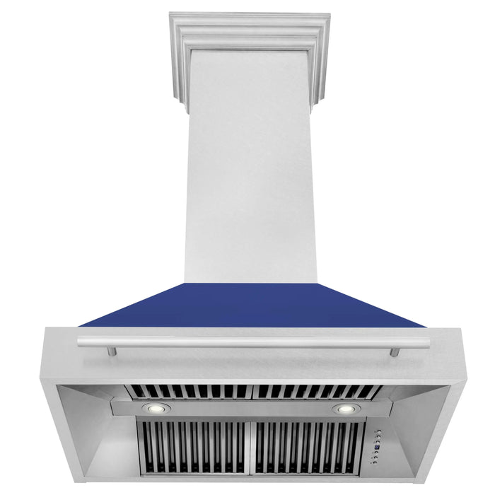 ZLINE 36" Wall Mount Range Hood in DuraSnow® Stainless Steel with Blue Matte Shell, 8654SNX-BM-36 ZLINE Dreamwood Living