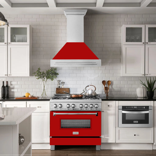 ZLINE 36" Wall Mount Range Hood in DuraSnow® Stainless Steel with Red Matte Shell, 8654SNX-RM-36 ZLINE Dreamwood Living