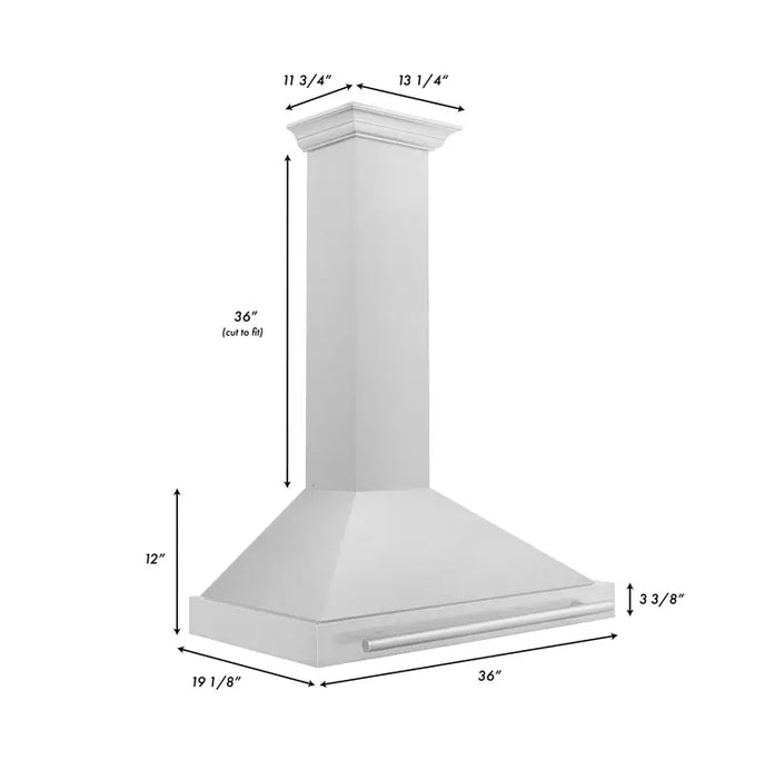 ZLINE 36" Wall Mount Range Hood in DuraSnow® Stainless Steel with Stainless Steel Handle, KB4SNX-36 ZLINE