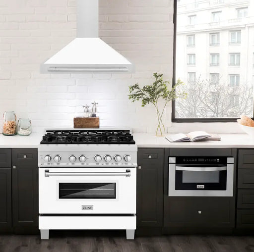 ZLINE 36" Wall Mount Range Hood in DuraSnow® Stainless Steel with White Matte Shell and Stainless Steel Handle, KB4SNX-WM-36 ZLINE Dreamwood Living