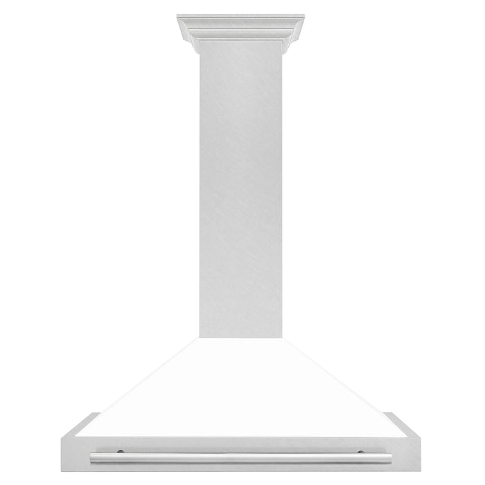 ZLINE 36" Wall Mount Range Hood in DuraSnow® Stainless Steel with White Matte Shell and Stainless Steel Handle, KB4SNX-WM-36 ZLINE Dreamwood Living