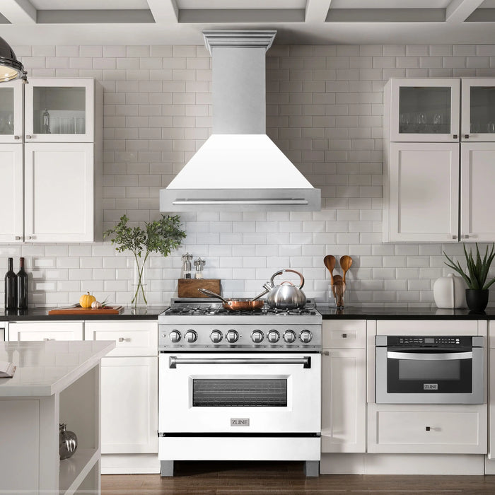 ZLINE 36" Wall Mount Range Hood in DuraSnow® Stainless Steel with White Matte Shell, 8654SNX-WM-36 ZLINE Dreamwood Living