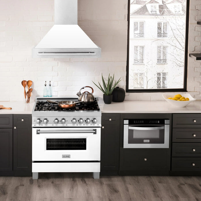 ZLINE 36" Wall Mount Range Hood in DuraSnow® Stainless Steel with White Matte Shell, 8654SNX-WM-36 ZLINE Dreamwood Living