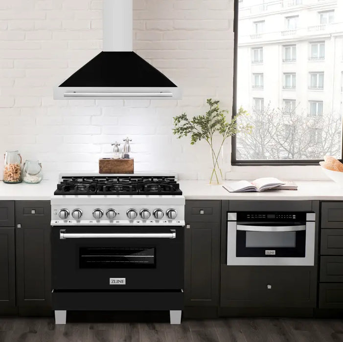 ZLINE 36" Wall Mount Range Hood in Stainless Steel with Black Matte Shell and Stainless Steel Handle, KB4STX-BLM-36 ZLINE