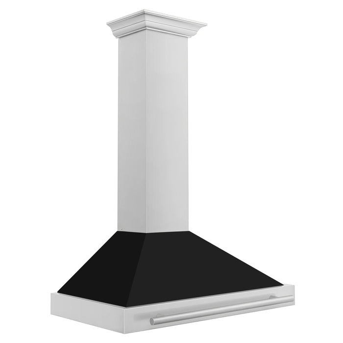 ZLINE 36" Wall Mount Range Hood in Stainless Steel with Black Matte Shell and Stainless Steel Handle, KB4STX-BLM-36 ZLINE