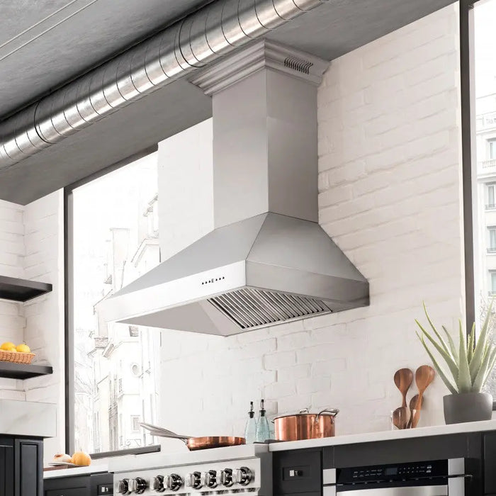 ZLINE 36" Wall Mount Range Hood in Stainless Steel with Built-in CrownSound® Bluetooth Speakers, 697CRN-BT-36 ZLINE