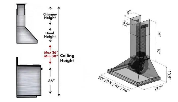 ZLINE 42" Convertible Vent Wall Mount Range Hood in Black Stainless Steel, BSKBN-42 ZLINE