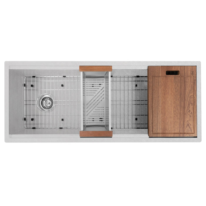 ZLINE 43" Garmisch Undermount Single Bowl Kitchen Sink in DuraSnow® Stainless Steel with Bottom Grid and Accessories, SLS-43S ZLINE