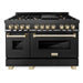 ZLINE 48" Autograph Edition Dual Fuel Range in Black Stainless Steel and Gold Accents, RABZ-48-G ZLINE