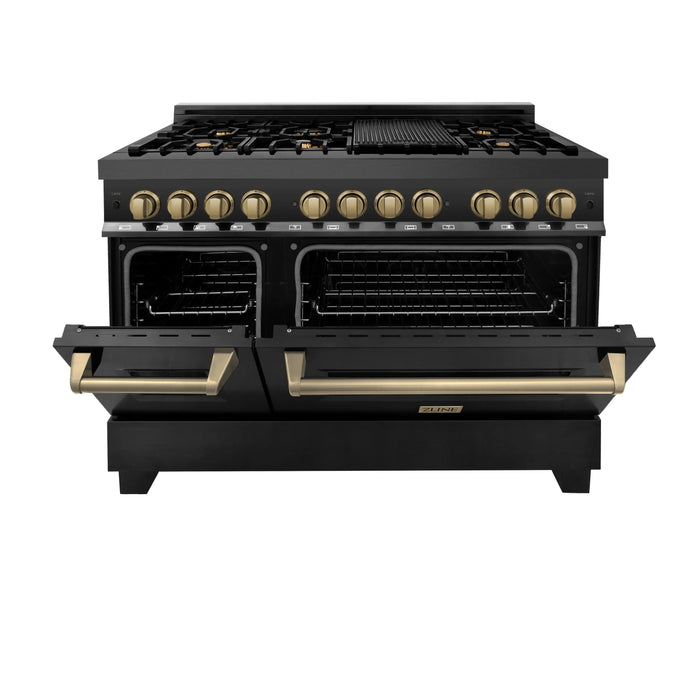 ZLINE 48" Autograph Edition Dual Fuel Range in Black Stainless Steel with Champagne Bronze Accents, RABZ-48-CB ZLINE