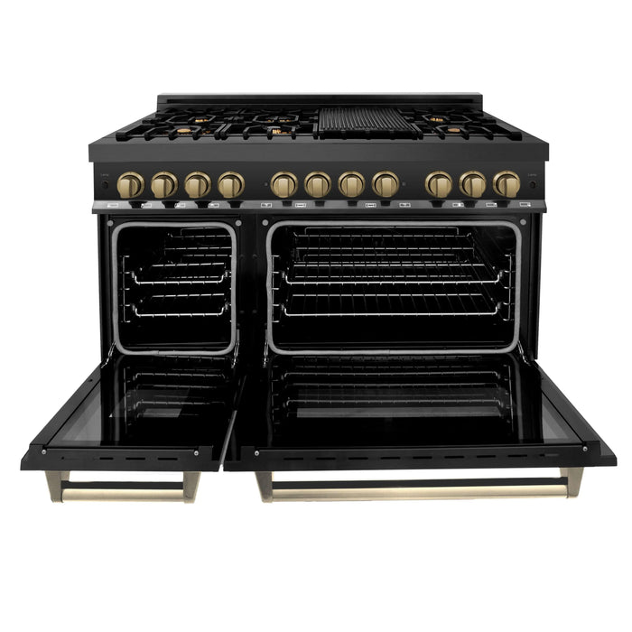 ZLINE 48" Autograph Edition Dual Fuel Range in Black Stainless Steel with Champagne Bronze Accents, RABZ-48-CB ZLINE