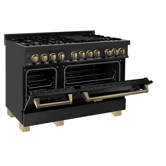 ZLINE 48" Autograph Edition Dual Fuel Range in Black Stainless Steel with Champagne Bronze Accents, RABZ-48-CB ZLINE