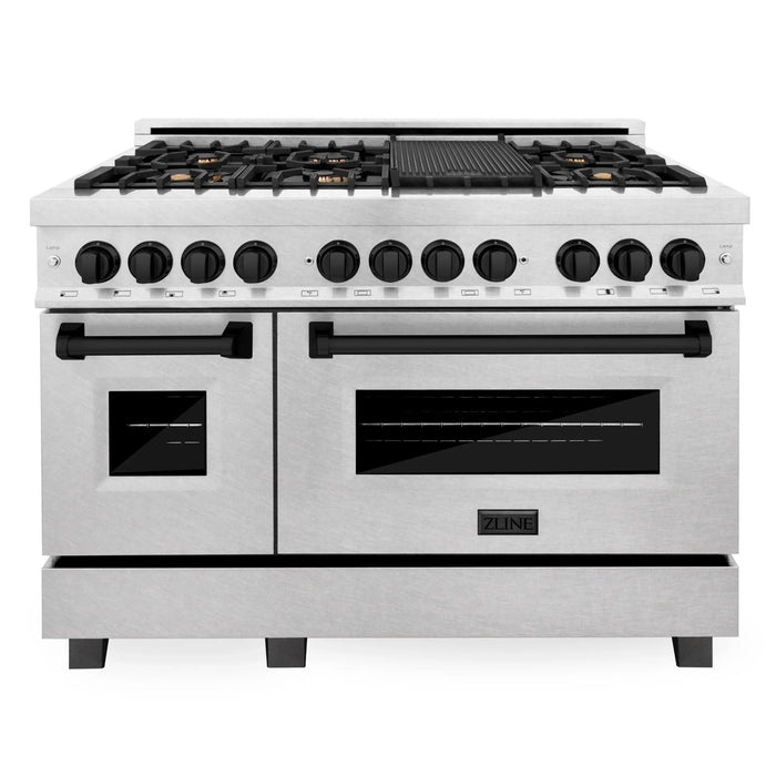 ZLINE 48" Autograph Edition Dual Fuel Range in DuraSnow® Stainless Steel with Matte Black Accents, RASZ-SN-48-MB ZLINE Dreamwood Living
