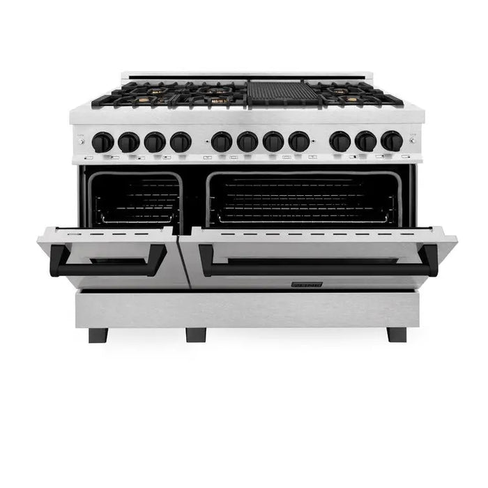 ZLINE 48" Autograph Edition Dual Fuel Range in DuraSnow® Stainless Steel with Matte Black Accents, RASZ-SN-48-MB ZLINE Dreamwood Living