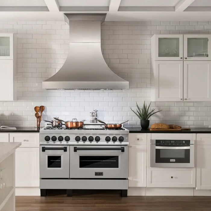 ZLINE 48" Autograph Edition Dual Fuel Range in DuraSnow® Stainless Steel with Matte Black Accents, RASZ-SN-48-MB ZLINE Dreamwood Living