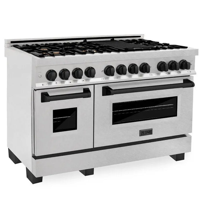 ZLINE 48" Autograph Edition Dual Fuel Range in DuraSnow® Stainless Steel with Matte Black Accents, RASZ-SN-48-MB ZLINE Dreamwood Living