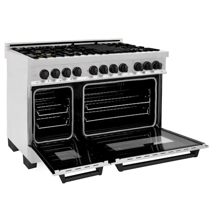 ZLINE 48" Autograph Edition Dual Fuel Range in DuraSnow® Stainless Steel with Matte Black Accents, RASZ-SN-48-MB ZLINE Dreamwood Living