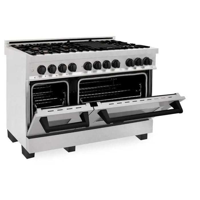 ZLINE 48" Autograph Edition Dual Fuel Range in DuraSnow® Stainless Steel with Matte Black Accents, RASZ-SN-48-MB ZLINE Dreamwood Living