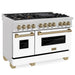 ZLINE 48" Autograph Edition Dual Fuel Range in DuraSnow® Stainless Steel with White Matte Door and Champagne Bronze Accents, RASZ-WM-48-CB ZLINE