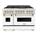 ZLINE 48" Autograph Edition Dual Fuel Range in DuraSnow® Stainless Steel with White Matte Doors and Gold Accents, RASZ-WM-48-G ZLINE
