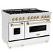 ZLINE 48" Autograph Edition Dual Fuel Range in DuraSnow® Stainless Steel with White Matte Doors and Gold Accents, RASZ-WM-48-G ZLINE