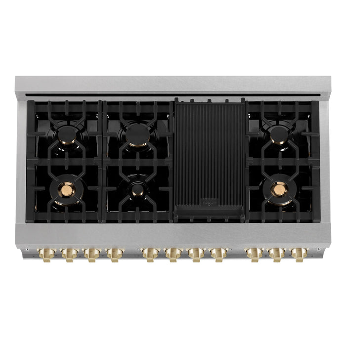 ZLINE 48" Autograph Edition Dual Fuel Range in DuraSnow® Stainless Steel with White Matte Doors and Gold Accents, RASZ-WM-48-G ZLINE