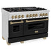 ZLINE 48" Autograph Edition Dual Fuel Range in Stainless Steel with Black Matte Doors and Champagne Bronze Accents, RAZ-BLM-48-CB ZLINE Dreamwood Living