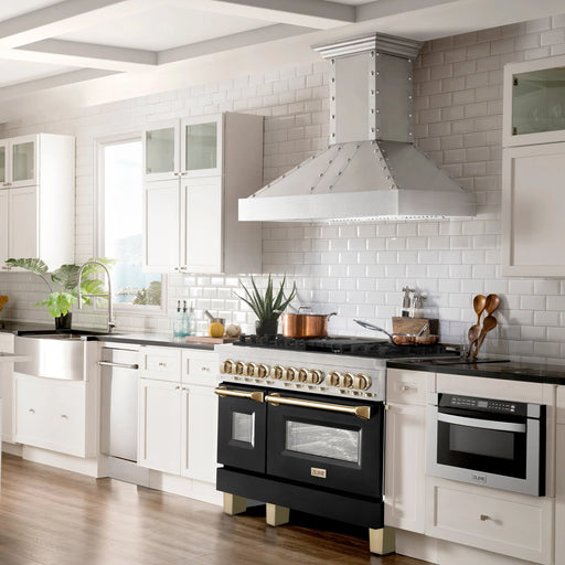 ZLINE 48" Autograph Edition Dual Fuel Range in Stainless Steel with Black Matte Doors and Polished Gold Accents,RAZ-BLM-48-G ZLINE Dreamwood Living