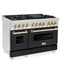 ZLINE 48" Autograph Edition Dual Fuel Range in Stainless Steel with Black Matte Doors and Polished Gold Accents,RAZ-BLM-48-G ZLINE Dreamwood Living