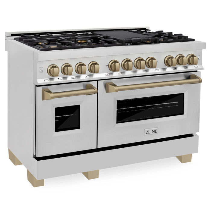 ZLINE 48" Autograph Edition Dual Fuel Range in Stainless Steel with Champagne Bronze Accents, RAZ-48-CB ZLINE